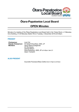 Minutes of Ōtara-Papatoetoe Local Board