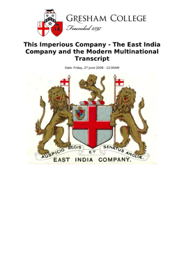 The East India Company and the Modern Multinational Transcript