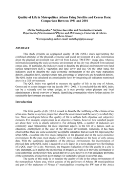 Quality of Life in Metropolitan Athens Using Satellite and Census Data: Comparison Between 1991 and 2001