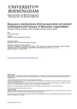 Buoyancy Mechanisms Limit Preservation of Coleoid Cephalopod