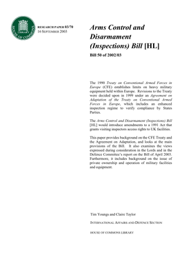 Arms Control and Disarmament Inspections) Bill [HL]