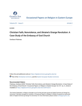 Christian Faith, Nonviolence, and Ukraine's Orange Revolution: a Case Study of the Embassy of God Church