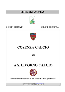 COSENZA CALCIO Vs A.S. LIVORNO CALCIO