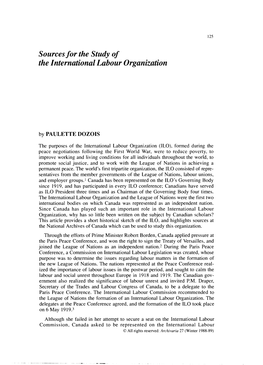 Sources for the Study of the International Labour Organization