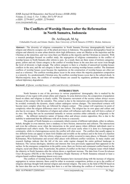 The Conflicts of Worship Houses After the Reformation in North Sumatra, Indonesia