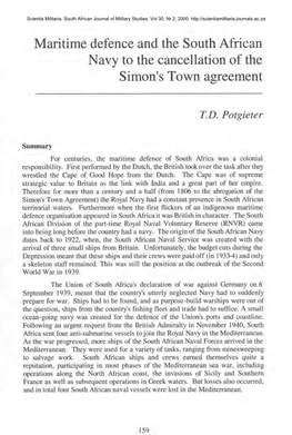 Maritime Defence and the South African Navy to the Cancellation of the Simon's Town Agreement