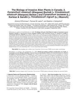 Borhidi [= Vincetoxicum Rossicum (Kleopow) Barbar.] and Cynanchum Louiseae (L.) Kartesz & Gandhi [= Vincetoxicum Nigrum (L.) Moench]