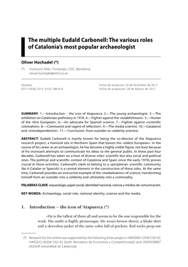 The Multiple Eudald Carbonell: the Various Roles of Catalonia’S Most Popular Archaeologist