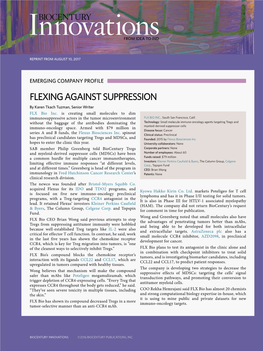 FLEXING AGAINST SUPPRESSION by Karen Tkach Tuzman, Senior Writer FLX Bio Inc