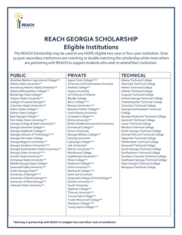 REACH GEORGIA SCHOLARSHIP Eligible Instututions