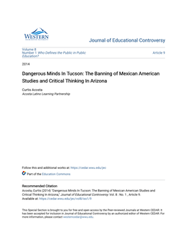 Dangerous Minds in Tucson: the Banning of Mexican American Studies and Critical Thinking in Arizona
