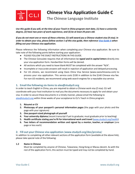 Chinese Visa Application Guide C the Chinese Language Institute