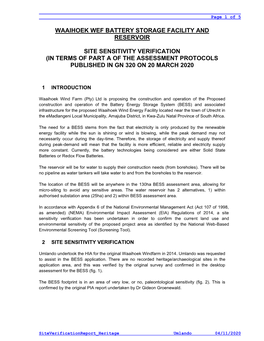 Waaihoek Wef Battery Storage Facility and Reservoir Site Sensitivity Verification (In Terms of Part a of the Assessment Protocol