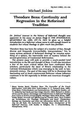 Michael Jinkins Theodore Beza: Continuity and Regression in the Reformed Tradition