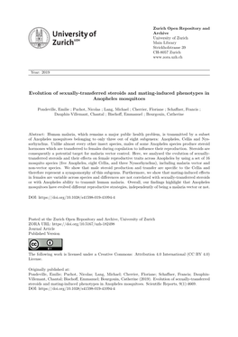 Evolution of Sexually-Transferred Steroids and Mating-Induced Phenotypes in Anopheles Mosquitoes