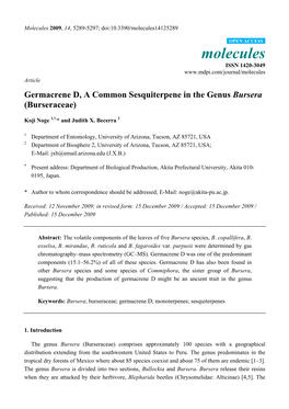 Germacrene D, a Common Sesquiterpene in the Genus Bursera (Burseraceae)