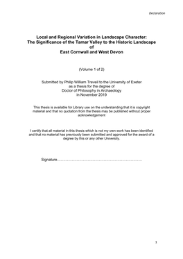 Local and Regional Variation in Landscape Character: the Significance of the Tamar Valley to the Historic Landscape of East Cornwall and West Devon