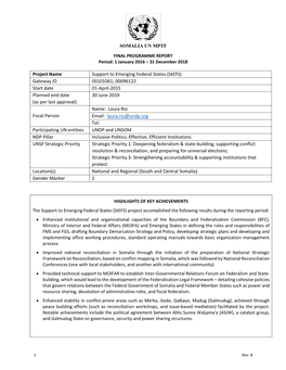 Project Name Support to Emerging Federal States (Stefs)