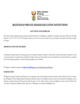 Register of Private Higher Education Institutions