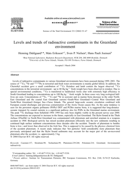 Levels and Trends of Radioactive Contaminants in the Greenland Environment