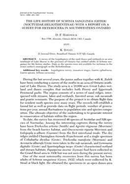 The Life History of Schinia Sanguinea (Geyer) (Noctuidae:Heliothentinae) with a Report on a Survey for Heterocera in Southwestern Ontario