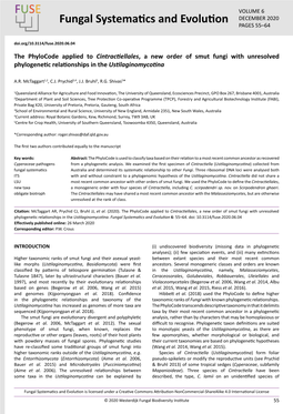 The Phylocode Applied to Cintractiellales, a New Order of Smut Fungi with Unresolved Phylogenetic Relationships in Theustilaginomycotina