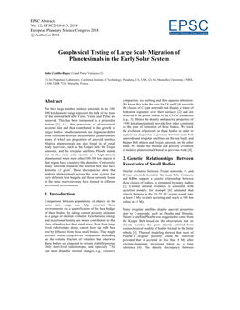 EPSC2018-615, 2018 European Planetary Science Congress 2018 Eeuropeapn Planetarsy Science Ccongress C Author(S) 2018