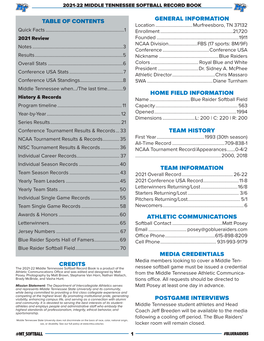 Table of Contents General Information Home Field