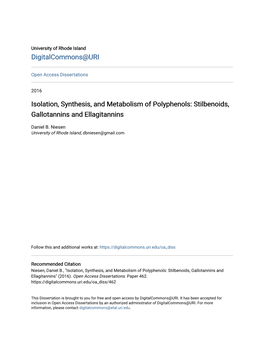 Isolation, Synthesis, and Metabolism of Polyphenols: Stilbenoids, Gallotannins and Ellagitannins