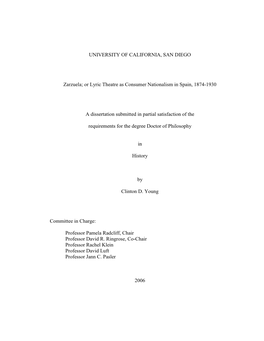 Or Lyric Theatre As Consumer Nationalism in Spain, 1874-1930