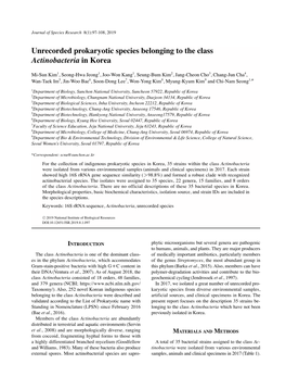 Unrecorded Prokaryotic Species Belonging to the Class Actinobacteria in Korea