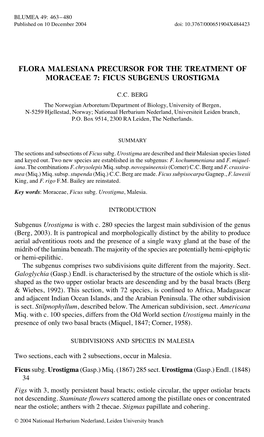 Flora Malesiana Precursor for the Treatment of Moraceae 7: Ficus Subgenus Urostigma