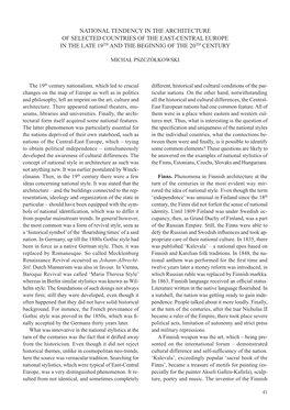 National Tendency in the Architecture of Selected Countries of the Eastycentral Europe in the Late 19Th and the Beginnig Of