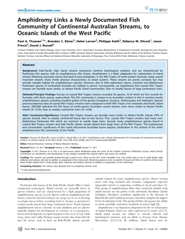 Amphidromy Links a Newly Documented Fish Community of Continental Australian Streams, to Oceanic Islands of the West Pacific