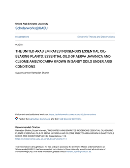 The United Arab Emirates Indigenous Essential Oil-Bearing Plants
