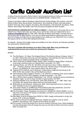 Corflu Cobalt Auction List a Listing of Items to Be Sold at Corflu Cobalt in Aid of Present and Future Corflus and Other Fannish Good Causes