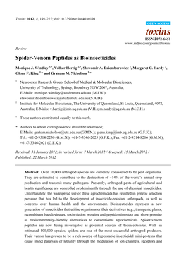Spider-Venom Peptides As Bioinsecticides