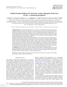 Global Genome Biodiversity Network: Saving a Blueprint of the Tree of Life – a Botanical Perspective