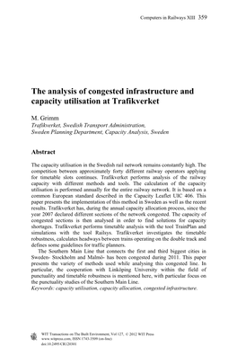 The Analysis of Congested Infrastructure and Capacity Utilisation at Trafikverket