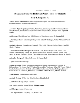 Biography Subjects: Historical Paper Topics for Students