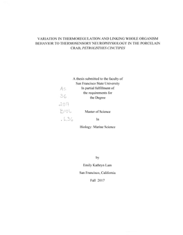Variation in Thermoregulation and Linking Whole Organism Behavior to Thermosensory Neurophysiology in the Porcelain Crab, Petrolisthes Cinctipes