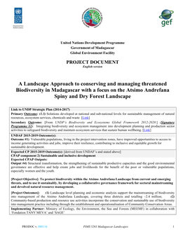 A Landscape Approach to Conserving and Managing Threatened Biodiversity in Madagascar with a Focus on the Atsimo Andrefana Spiny and Dry Forest Landscape