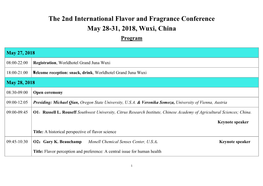 The 2Nd International Flavor and Fragrance Conference May 28-31, 2018, Wuxi, China Program
