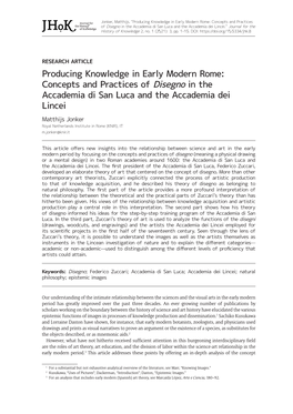 Producing Knowledge in Early Modern Rome: Concepts and Practices of Disegno in the Accademia Di San Luca and the Accademia Dei L