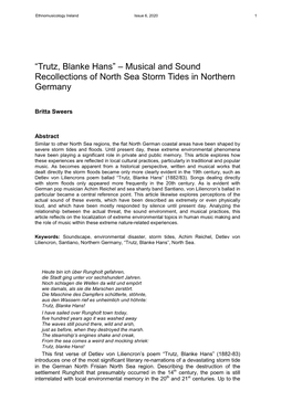 Trutz, Blanke Hans” – Musical and Sound Recollections of North Sea Storm Tides in Northern Germany