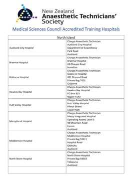 Medical Sciences Council Accredited Training Hospitals