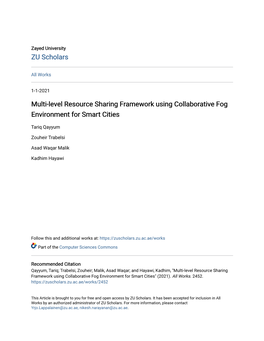 Multi-Level Resource Sharing Framework Using Collaborative Fog Environment for Smart Cities