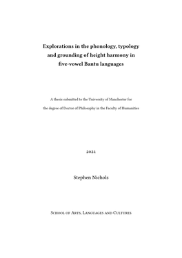 Explorations in the Phonology, Typology and Grounding of Height Harmony in Five-Vowel Bantu Languages