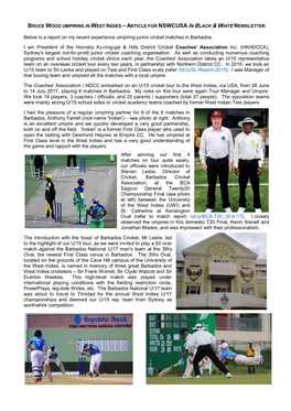 Below Is a Report on My Recent Experience Umpiring Junior Cricket Matches in Barbados
