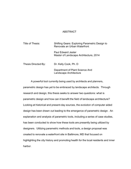 ABSTRACT Title of Thesis: Shifting Gears: Exploring Parametric Design